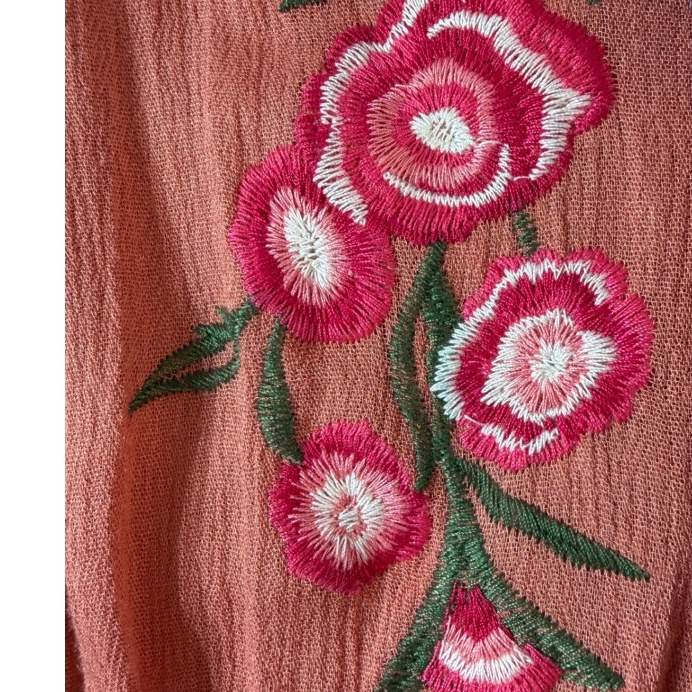 Umgee Coral Embroidered Mesh Sleeve Boho Babydoll Tunic Top Size Large - Picture 4 of 11